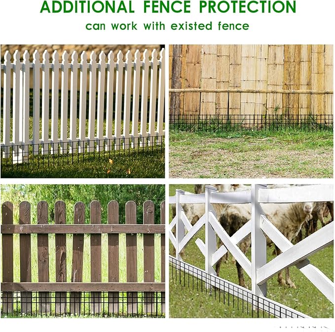 24x15-inch No Dig Animal Barrier Fence, 10 Pack Black Dig Protective Fence with 1.5 inch Spike spacing, Dog/Rabbit/Groundhog Underground Defence, for Outdoor Garden Patio