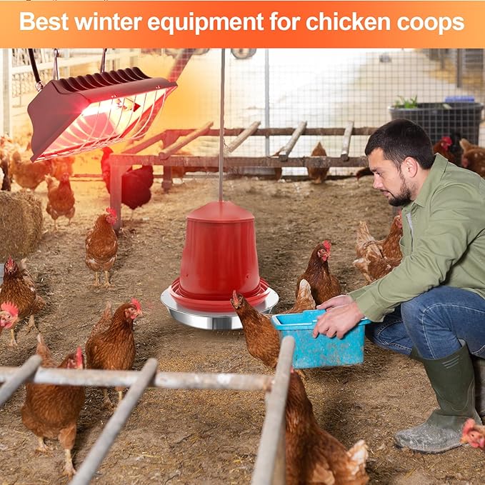 2 Pcs Chicken Coop Heater Set, Adjustable Chicken Heater 90w to 175w and Stainless Steel Water Heated Base Poultry Radiant Heater Chicken House Heating Accessories for Chick Pet Dog Cat