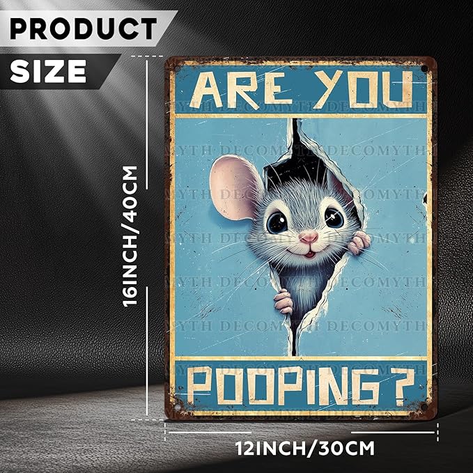 Vintage Mouse Tin Sign Are You Pooping Retro Wall Decor Wall Art Funny Bathroom Metal Poster Indoor Store Living Room Farm Cafe Toilet Bar Office Man cave 12 * 16inch
