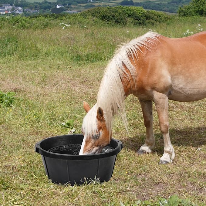 3Pcs Heavy Duty Rubber Feed Pan, 26 Quart/ 6.5 Gallon Rubber Tub Horse Feed Bucket, Durable Livestock Feeder Pan Dog Bowl Chicken Dust Bath Tub for Dogs Pig Goat Chicken Duck Farm Animal Feeding