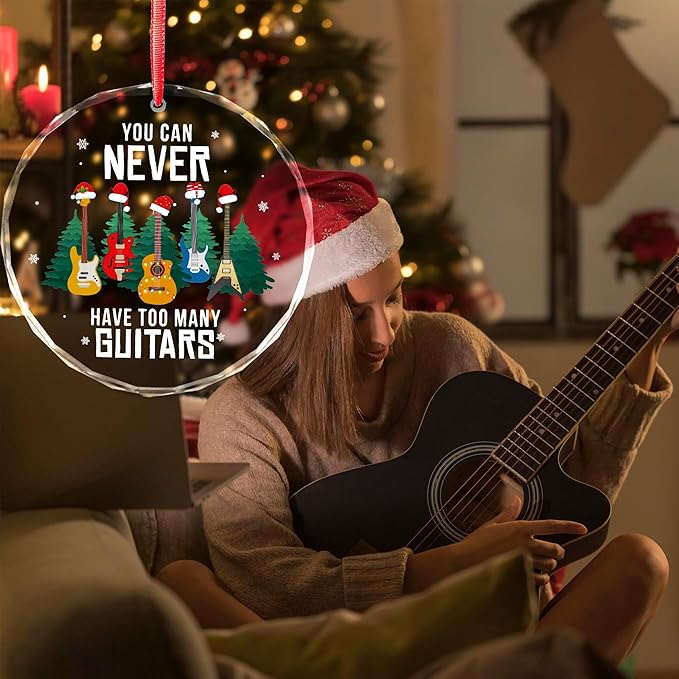 Guitar Ornament 2025 - Electric Guitar Ornaments for Christmas Tree - Cool Guitarist Gifts for Guitar Lovers, Men, Women, Music Lovers, Guitar Teacher - Electric Bass Acoustic Guitar Glass Ornament