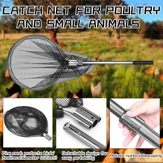 Catch Net - Small Animal Catcher for Chicken, Duck, Goose, Fish, Cat, Bird, Raccoon, Dog and Others (43"-78" Handle with 20" Net Opening)