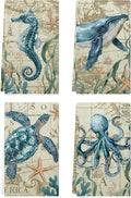 4 Pcs Nautical Ocean Kitchen Towels, Coastal Dish Towels, 26x18 Inch Beach Summer Absorbent Decoration Hand Towels for Housewarming Gifts (Ocean)