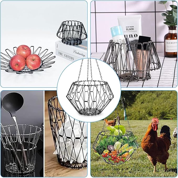 Hanging Chicken Feeder,Foldable Large Poultry Accessories Vegetable Fruits Feeder Basket with 4 Firm Hanging Chain and Hook,Chicken BoredomToys for Coop (1 Pack)