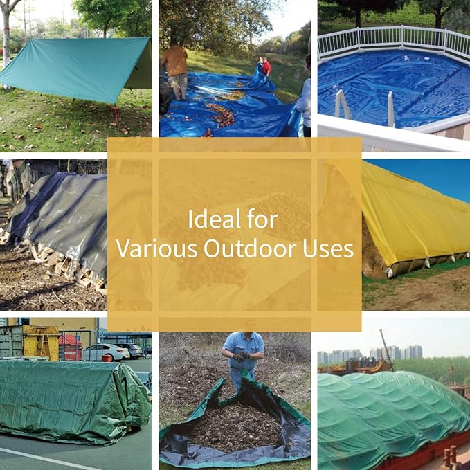 GUARD SHIELD Green Tarps Heavy Duty Plus+ Waterproof 12x16 Feet, 12mil Large Tarp with Reinforced Grommets, Outdoor Cover for Roof, Car, Boat, Truck and Ground Pool