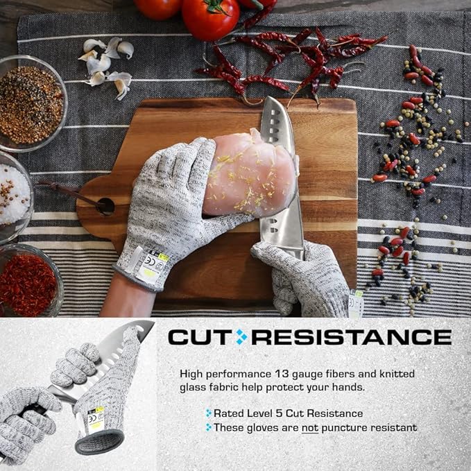 Glove Station Ultra Durable Series Cut Resistant Gloves - Cutting Gloves for Chefs, BBQ and Cooking - Level 5 Protection, Food Grade Safe Cut - Grey, Medium Size
