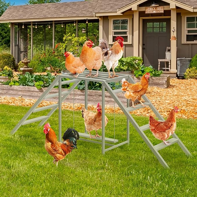 Chicken Coop Perches with Swing, Chicken Roosting Bars, Chicken Run Accessories Toy, Wooden Ladder for Pet's Healthy & Happy, Sturdy and Easy to Clean, Suitable for Backyard Farm