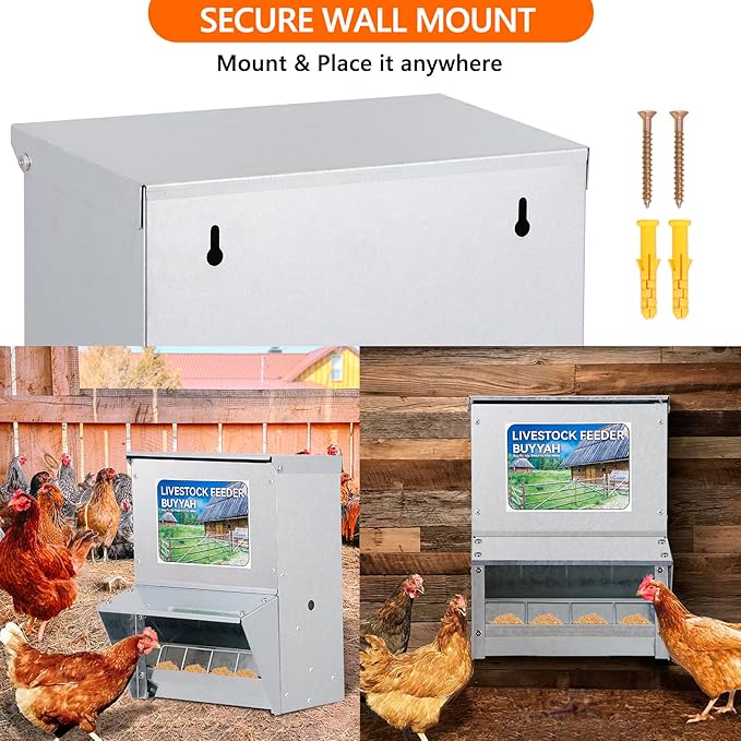Automatic Chicken Feeder, 28 lbs Capacity, Galvanized Metal Poultry Feeder, Waterproof Chicken Feeder, Suitable for Poultry, Geese, Quails, Bantams, Ducks and Turkey
