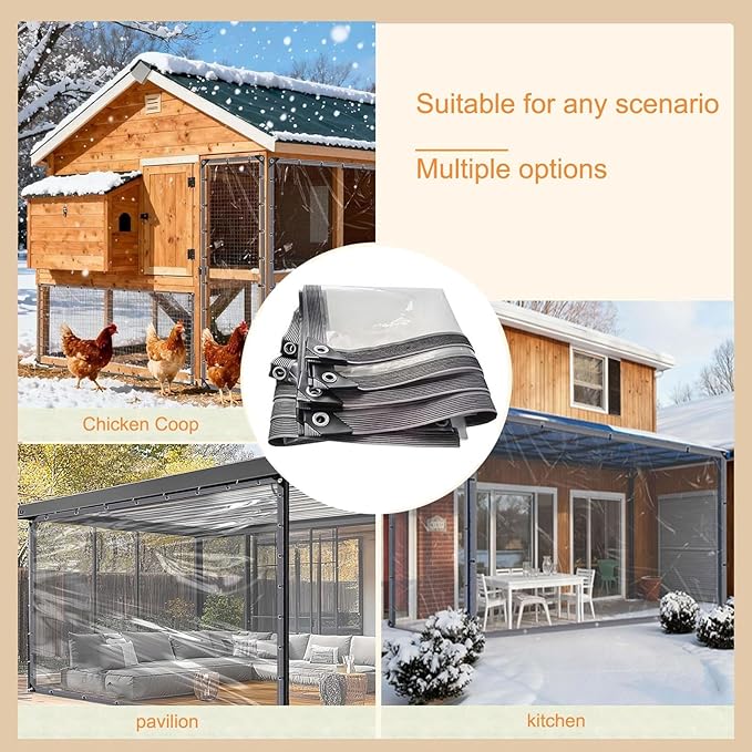 20x24 FT Heavy Duty Clear Waterproof Tarp, Transparent Vinyl Tarpaulin with Reinforced Grommets for Outdoor Garden Greenhouse, Patio, Porch, Chicken Coop, Camping Cover