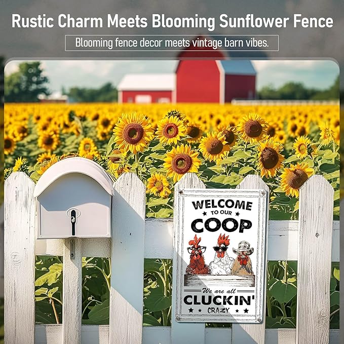 Funny Chicken Coop Metal Signs Farmhouse Decor Welcome Sign for Outdoor Chicken Coops Vintage Farm House Garden Barn Rooster Decorations 8x12 Inch
