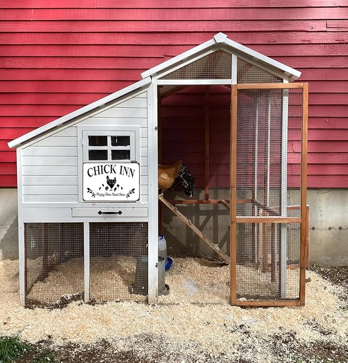 Funnysign Vintage Chicken Sign Chick Inn Happy Hens Roost Here Funny Tin Sign for Chicken Coop Farm Kitchen Garden Yard Decor 8x12 inches(3883)