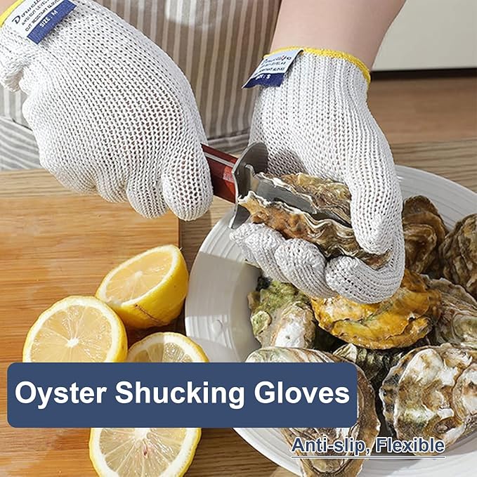 Dowellife Level 8 Reinforced Cut Resistant Gloves, Food Grade, Knife Safety Gloves for Meat Cutting, Oyster Shucking, Fish Fillet, Kitchen Slicing Carving, Small (Pack of 2)
