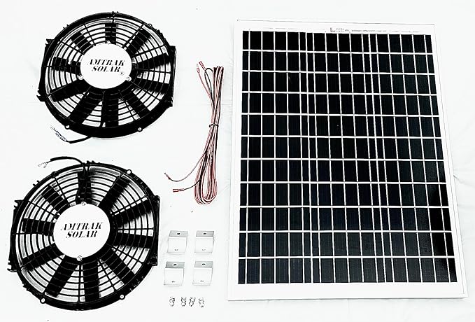 Amtrak Solar Powerful 100-Watt Solar Attic Fan Quietly Cools, Ventilate, Exhaust Your House, Garage, Greenhouse, Chicken Coop or RV Waterproof Plug & Play (Two Fans)