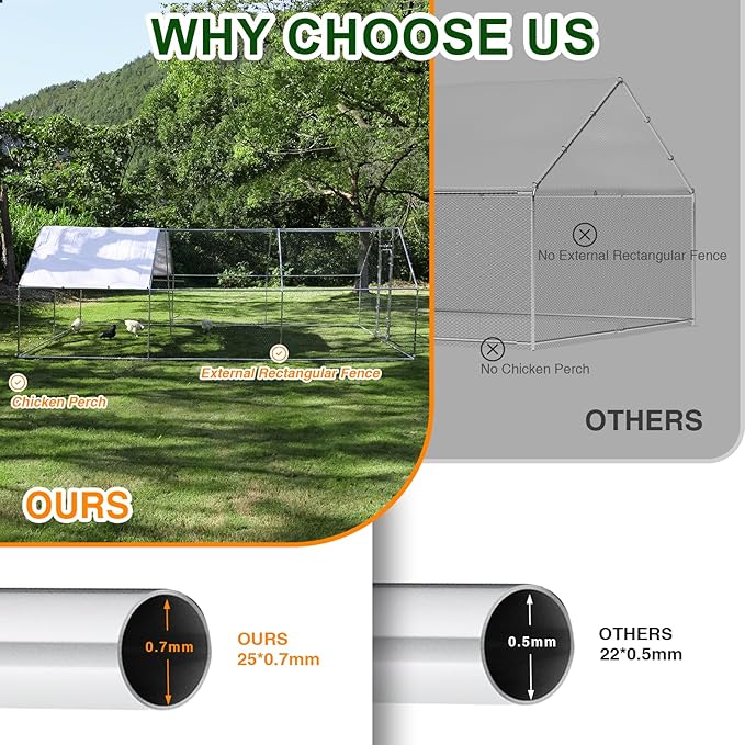 Chicken Coop Large Metal Chicken House/Pen with Climbing Frame for 15-20 Chickens, Outdoor Walk-in Poultry Cage Flat Shape for Ducks, Rabbits, Dogs Etc, 236" x 117.6" x 78.7" - 2 Box Set