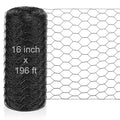 16 in x 196 ft Chicken Wire Fence Mesh Black Chicken Wire for Floral Arrangements PVC Coated Galvanized Fencing 20 Gauge Poultry Netting and 1 Inch Mesh Fence Roll for Home Garden