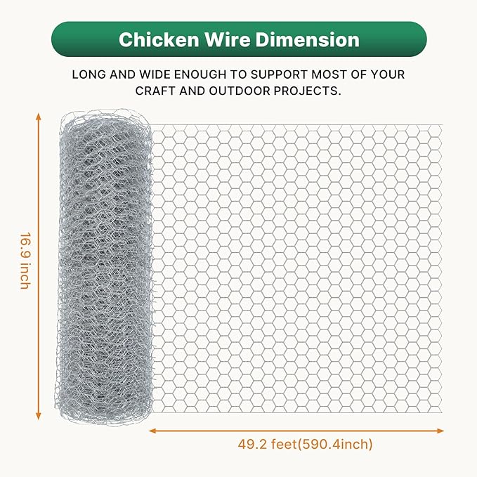 Chicken Wire Fencing Mesh, 15.7 Inch x 32.8 Ft Welded Cage Wire Rolls 0.6 Inch Hexagonal Galvanized Floral Fence Mesh for Animal Enclosure Chicken Coop Flower Beds Poultry Netting and Rabbit Fencing