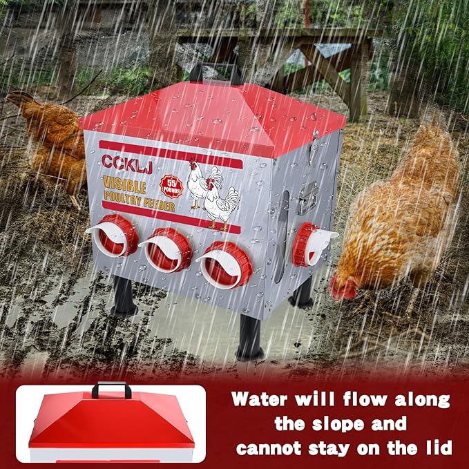 8-Port Poultry Feeder for Backyard Flocks – Holds 55 LBS, Stops Pecking Order Bullying, Adjustable Height, Galvanized Steel & Stainless Steel