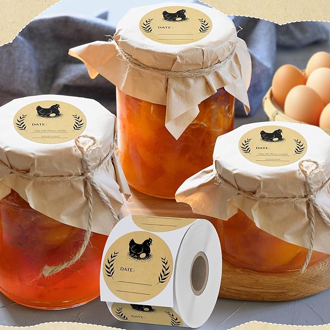500 Pcs 2 inch Natural Brown Kraft Chicken Egg Canning Sticker for Kitchen Mason Jar, Packaging