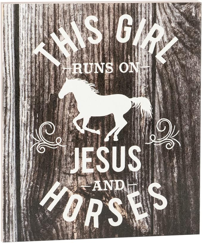 JennyGems This Girl Runs on Jesus and Horses Wooden Sign, Country Girl Gift and Decor, Horse Decorations, Made in USA