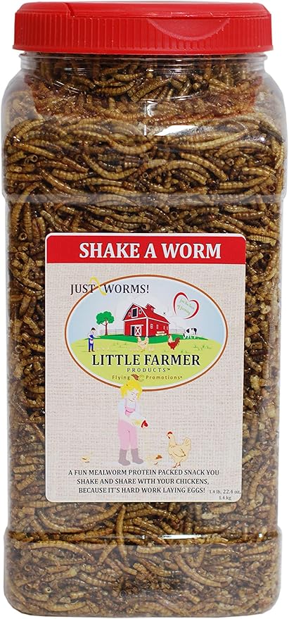 Shake A Worm | Dried Mealworms in a Reusable Shaker | Premium Poultry Treat for Chickens | 1.3 lb