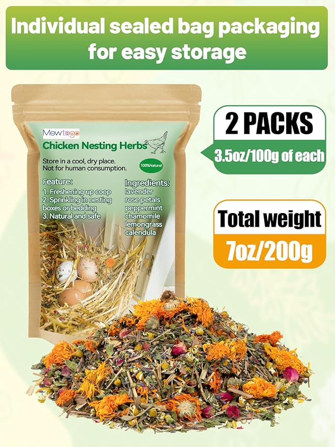 Chicken Nesting Herbs for Outdoor Indoor Chicken Coop - 7OZ Natural Egg-Laying Box Feed Herbs in Premixed 6 Dried Flower Herb for Freshening Bedding Promote Egg Production