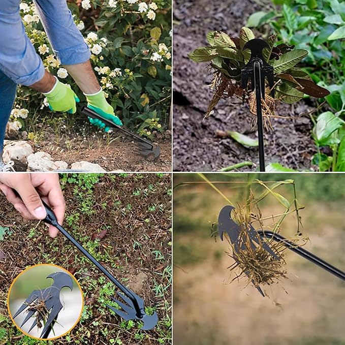 Weed Puller Tool, Weeding Artifact Uprooting Weeding Tool, Garden Weeder Tool 4 Teeth Manganese Steel Forged, Weed Master Weeding Tool, Weed Removal Tool for Vegetable Backyard Farm (Black-50cm)