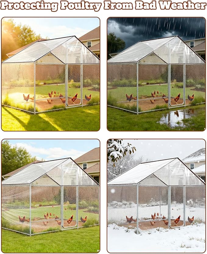 2 Pcs Chicken Coop Cover Antifreeze Waterproof for Winter - with Ball Bungees Cords, Shade Cloth for Large Chicken Coops, Walk-in Chicken Run Pen, Chicken Coop Tarp