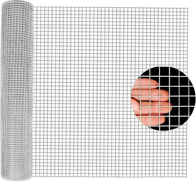 Hardware Cloth 1/2 inch - 48in x 50ft 19GA Heavy Duty Galvanized Chicken Wire Mesh Roll, Hot-Dipped After Welding for Chicken Coop, Rabbit Cages & Garden Fencing – Poultry Netting & Fencing