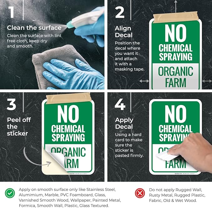 No Chemical Spraying Organic Farm Sign, 10x7 Inches, 4 Mil Vinyl Decal Stickers Weather Resistant, Made in USA