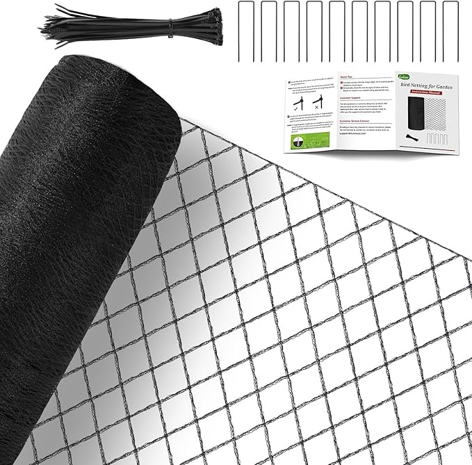 Bird Netting for Garden & Chicken Coop, 7.5 x 100 ft HDPE Mesh Netting (0.6 in), for Fruit Trees, Berries, Vegetables & Chicken Run Overhead Cover