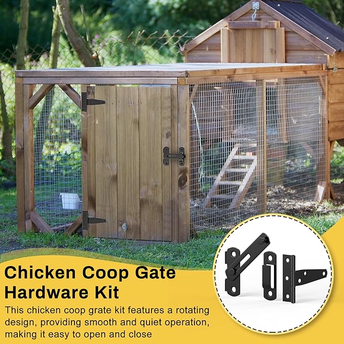 Chicken Coop Gate Hardware Kit,3 inch T-Strap Shed Hinges and 4 inch Door Latches,Heavy Duty Gate Hinge and Latch Sets for Chicken Coop Accessories Replacement,Door Repair and DIY