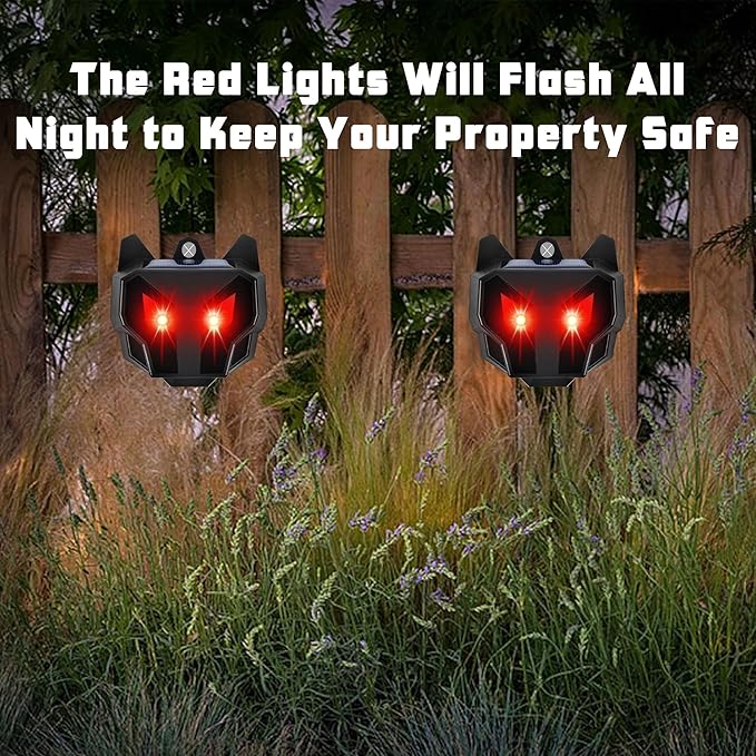 Lulu Home 4 Packs Solar Animal Repeller, Nocturnal Predator Deterrents with Red LED Flashing Lights Drive Away Raccoons, Deer, Skunks, Coyotes, Birds, Foxes from Chicken Coop Yard Farm