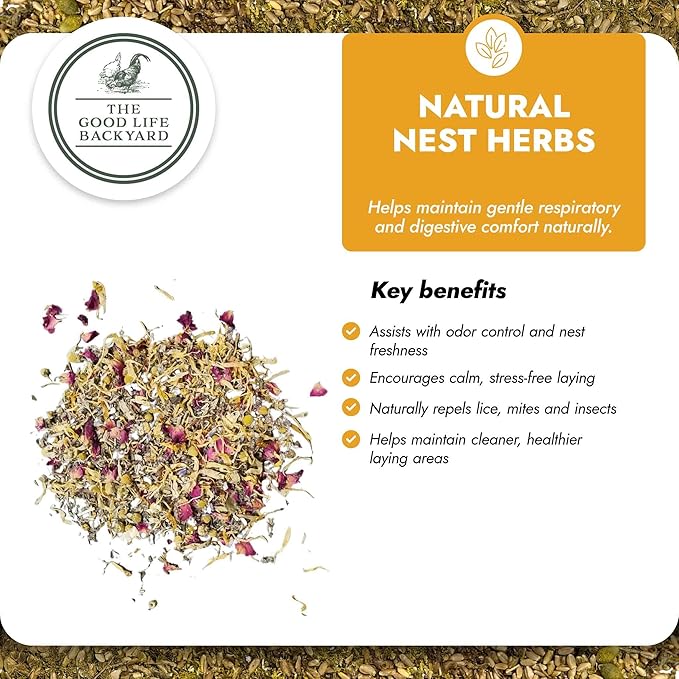 Good Life Backyard Natural Nest Herbs for Chickens – Herbal Nesting Box & Coop Bedding Blend for Freshness and Comfort (3.5 oz Resealable Pouch) | Hatching Time