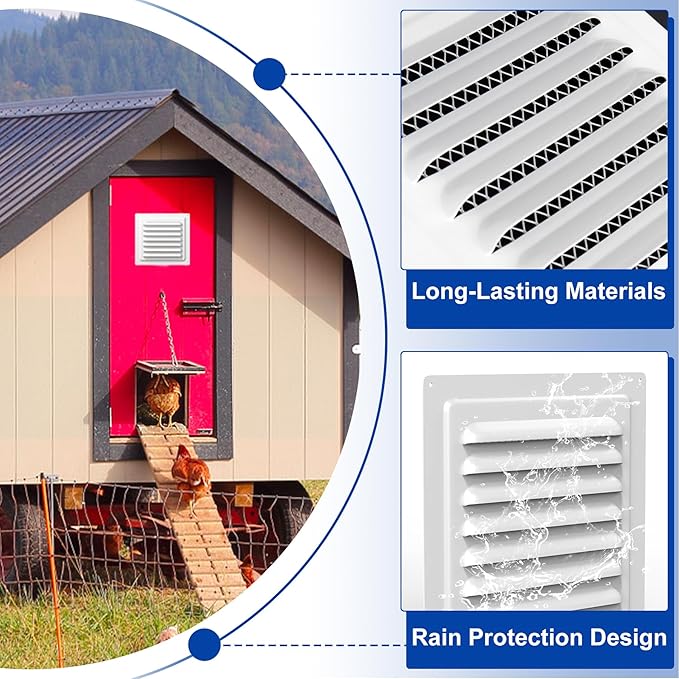 Chicken Coop Metal Wall Vent, 12" x 12" Metal Shed Vents with Built-in Screen for Anti-Debris, Louver Vent Grille for Chicken Coop, Hen House, Poultry Cage, Rabbit Hutch, White
