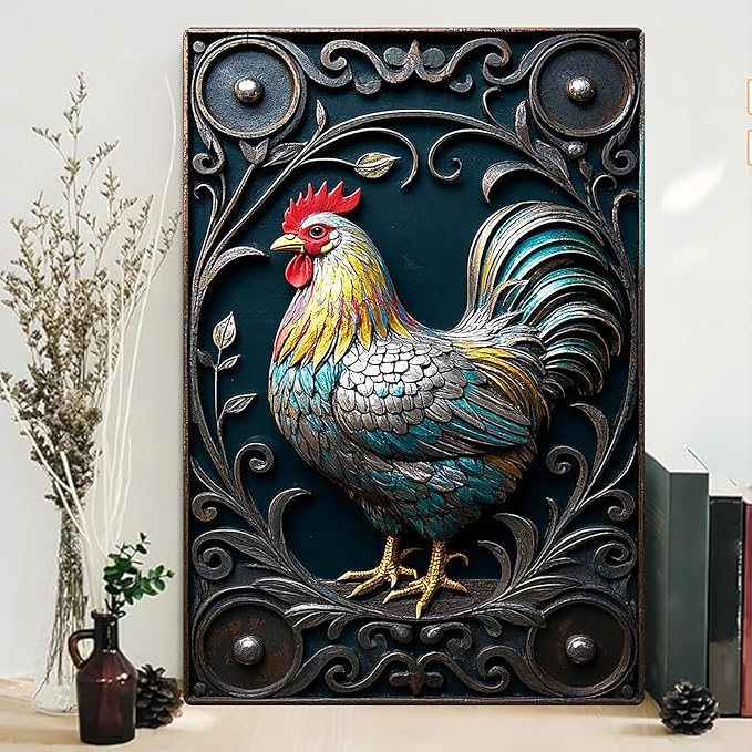 Chicken Metal Tin Sign Vintage 2D Flat with 3D Visual Effect Metal Post Wall Art for Chicken Coops Farms Yards Home Bar Cafe Garage or Office - Thoughtful Chicken Gift Idea
