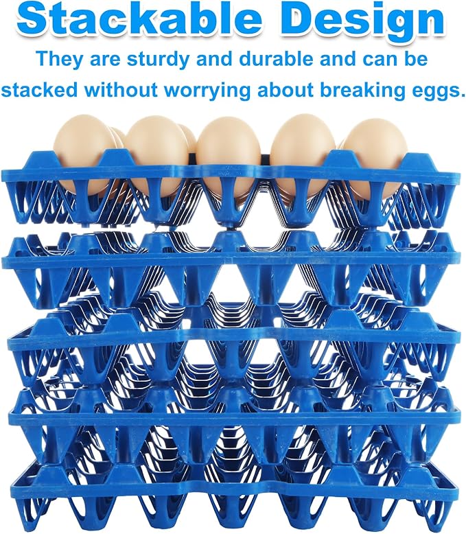 12PCS Plastic Egg Trays Egg Crates, Stackable Eggs Cartons Egg Flats, Each Holds 30 Eggs for Packing, Storage, Shipping (Blue)