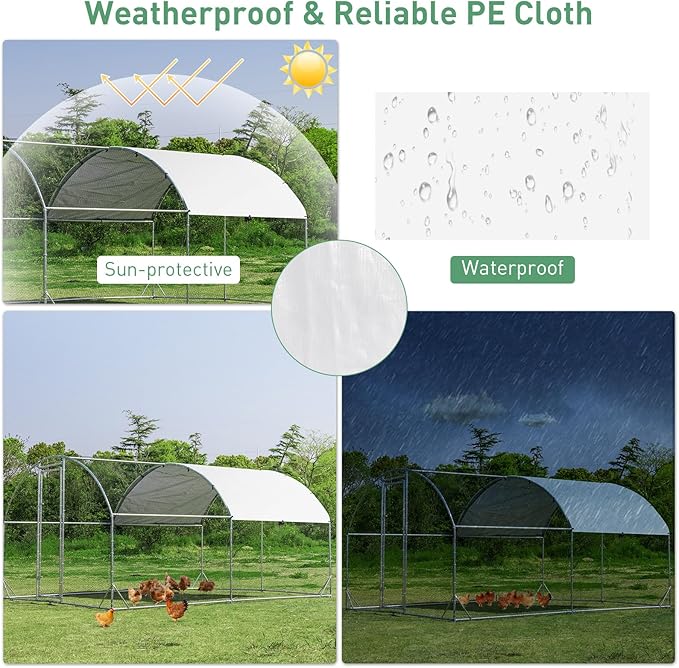 Giantex 12.5ft Metal Chicken Coop, Galvanized Walk-in Chicken Run with Waterproof PE Cover, Dome Shaped Poultry Cage Hen Run House Rabbits Habitat Cage for Backyard Farm Outdoor (12.5 x 9.2 ft, Dome)