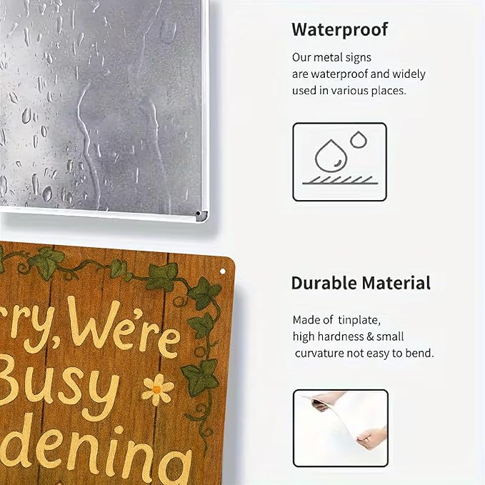 Metal Garden Signs for Outside - Sorry We’re Busy Gardening Sign, Funny Yard Decorations Outdoor with Cute Bunny Gardening Design for Patio, Flower Bed, Greenhouse Gifts for Women -8 x 12 Inch