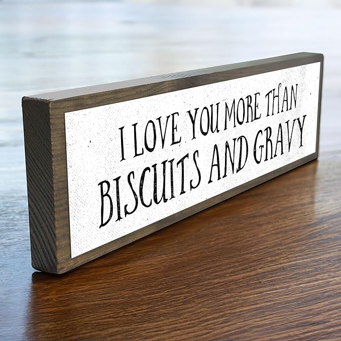 Wood & Metal Southern Sign – Weatherproof Indoor Outdoor Wall Decor – Rustic Charm with "I Love You More Than Biscuits And Gravy" – Gift-Wrapped & Ready to Give