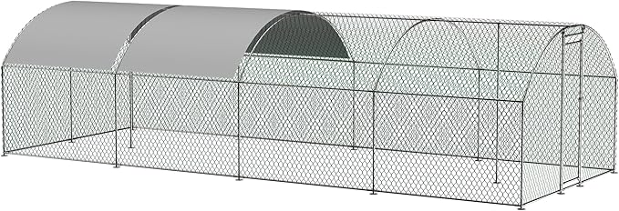 OUYESSIR Outdoor Metal Chicken Coop, Large Walk-in Chicken Run Pen with Waterproof Cover, Rabbit Habitat Dome Roof Poultry Cage for Backyard Farm Use (10'W x 26'L x 6.56'H)