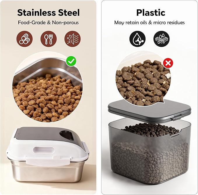 304 Stainless Steel Dog Food Storage Container with Lid for Cat Bird Pet Dry Food Treats, Airtight Mouse Proof Small Storage Bin Fits Up To 10 Lbs, Coming With Scoop