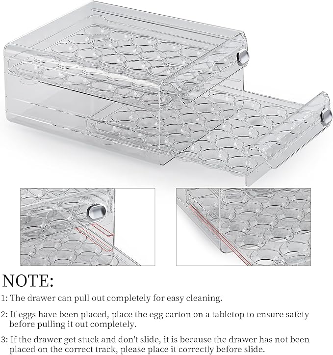 60 Eggs Organizer for Refrigerator, Large Egg Holder for Fridge, Clear Egg Container for Refrigerator, Stackable Egg Storage Trays for Countertop, Egg Drawer Dispenser, Egg Storage Container