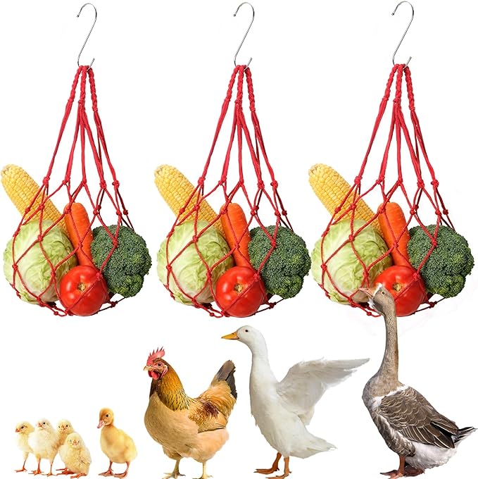 3 PCS Hanging Chicken Feeder for Vegetable Fruit,Chicken Foraging Toy with Stainless Steel Hook,Treat Dispenser Poultry, Hens, Duck