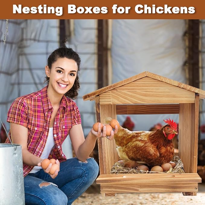 Nesting Boxes for Chickens, Nesting Boxe, Chickens Nesting Box, 6 Compartments - Wall Mount Wooden Egg Laying Nest Box for Chicken Coop,Large Size 11.42' L× 11.8' W × 14.96' H