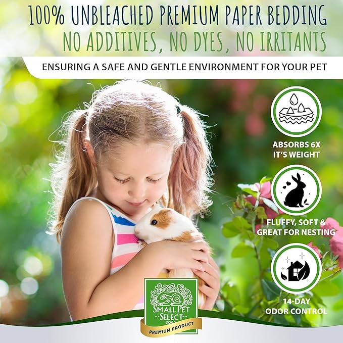 Small Pet Select Rose Bedding, Paper Bedding with Real Rose, Soft Animal Bedding with Odor Control for Guinea Pig, Rabbit, Hamster, or Bunny, Cage Accessories, Made in USA, 56L