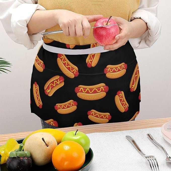 Unisex Apron for Cooking Server Waitress Half Waist Apron with 3 Pockets