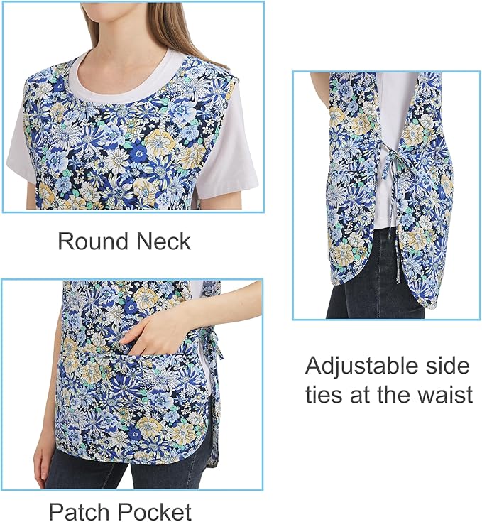 Nanxson Women Cobbler Apron with 2 Patch Pockets Cotton printed Smock with Side Ties for Work Chef kitchen CF3187