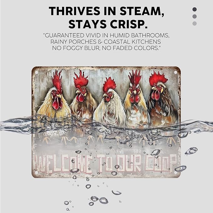 Vintage Chicken Tin Sign Welcome to Our Coop Retro Farm Metal Sign Funny Chicken Lovers Nostalgic Rustic Wall Decor Wall Art For Farmhouse Outdoor Poultry House Cafe Yard 16 * 12In