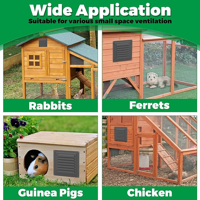 Forestchill Air Vent Louver for Chicken Coop, 2 Pack 10" x 10" Air Vent Grilles with Built in Screen Mesh, Louvered Exhaust Grille for Chicken Coops Ventilation, Black