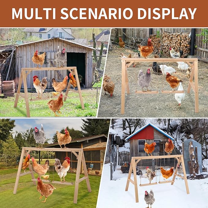 Pine Wood Chicken Roosting Bars with 2 Swings – Weather‑Resistant Poultry Perch for 6–8 Chickens – Backyard Coop Accessories & Comfortable Outdoor Play Station